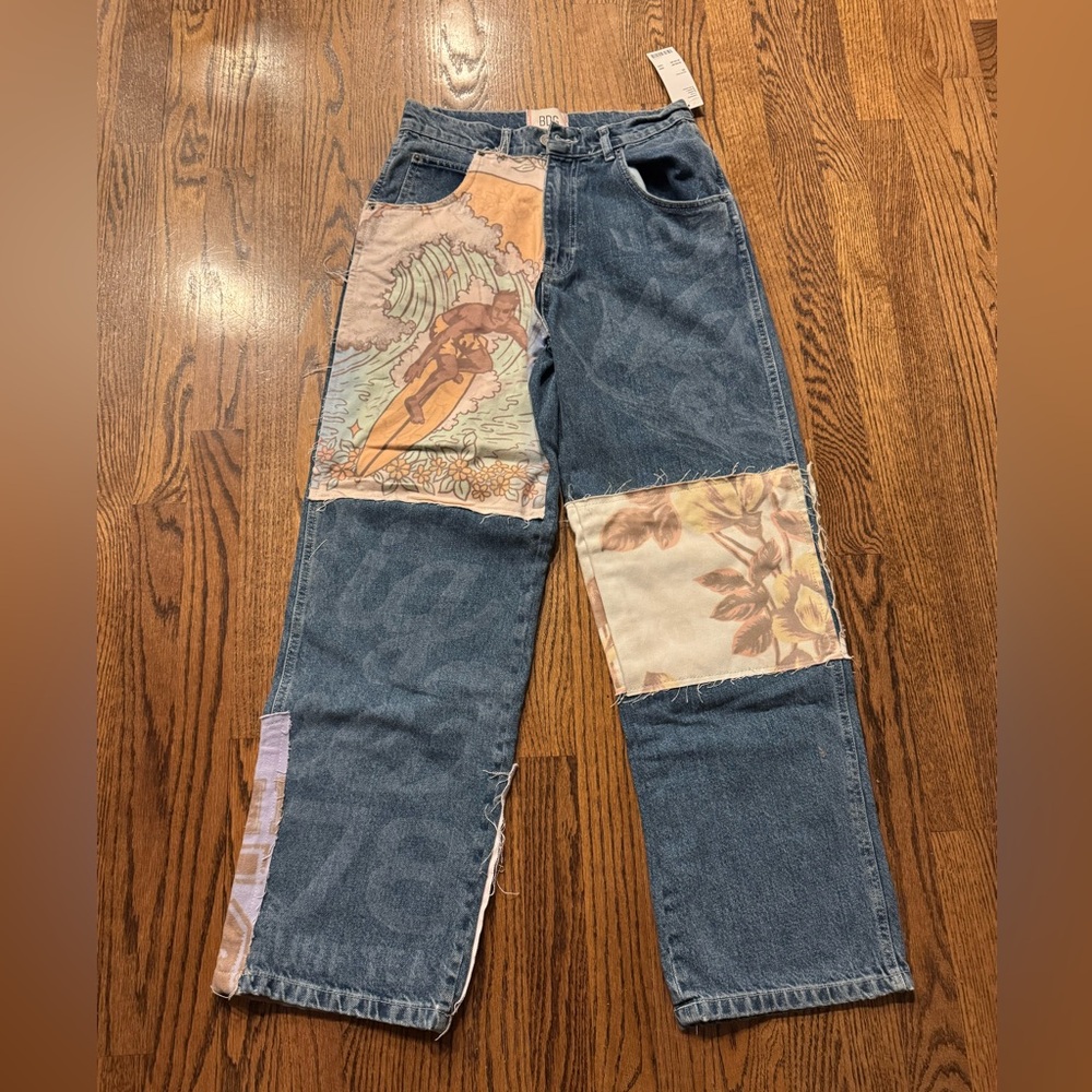 BDG Rilee High-Rise Baggy Patchwork Straight Jeans, size 25 NWT
